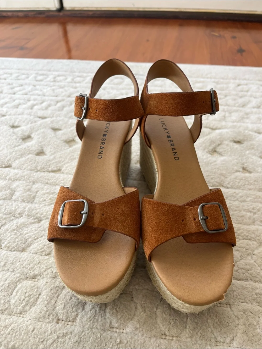 Lucky Brand Tan Suede Espadrille Wedge Sandals